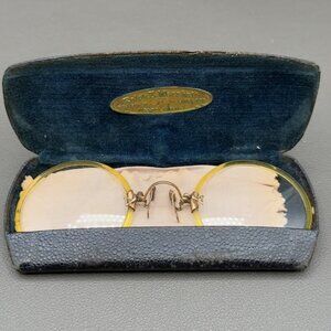 Antique Pince-Nez Glasses Yellow Celluloid Gold Filled GF 1/10 12K w Case